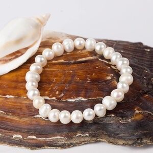 Two White Freshwater Pearl Stretch Bracelets - 6mm Pearls -
